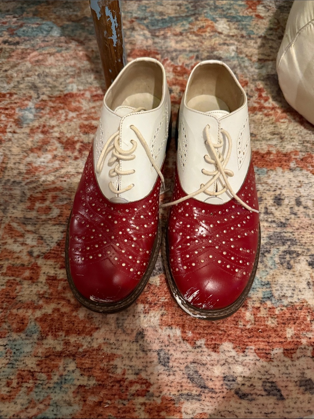 Dries Van Noten Red and White Two-Tone Brogue Flats